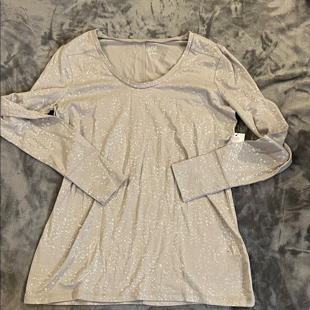 a.n.a Sparkling Silver Long Sleeve Top